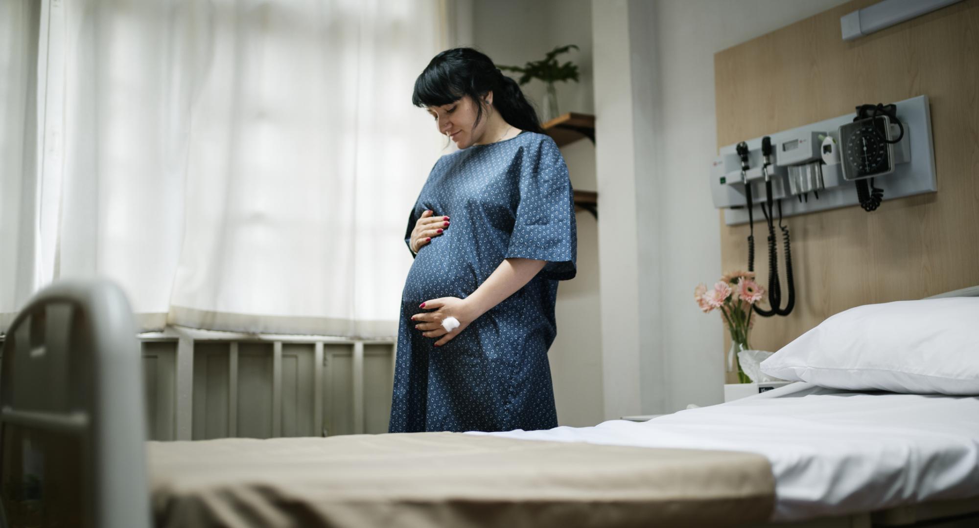 Pregnant woman in a hospital room