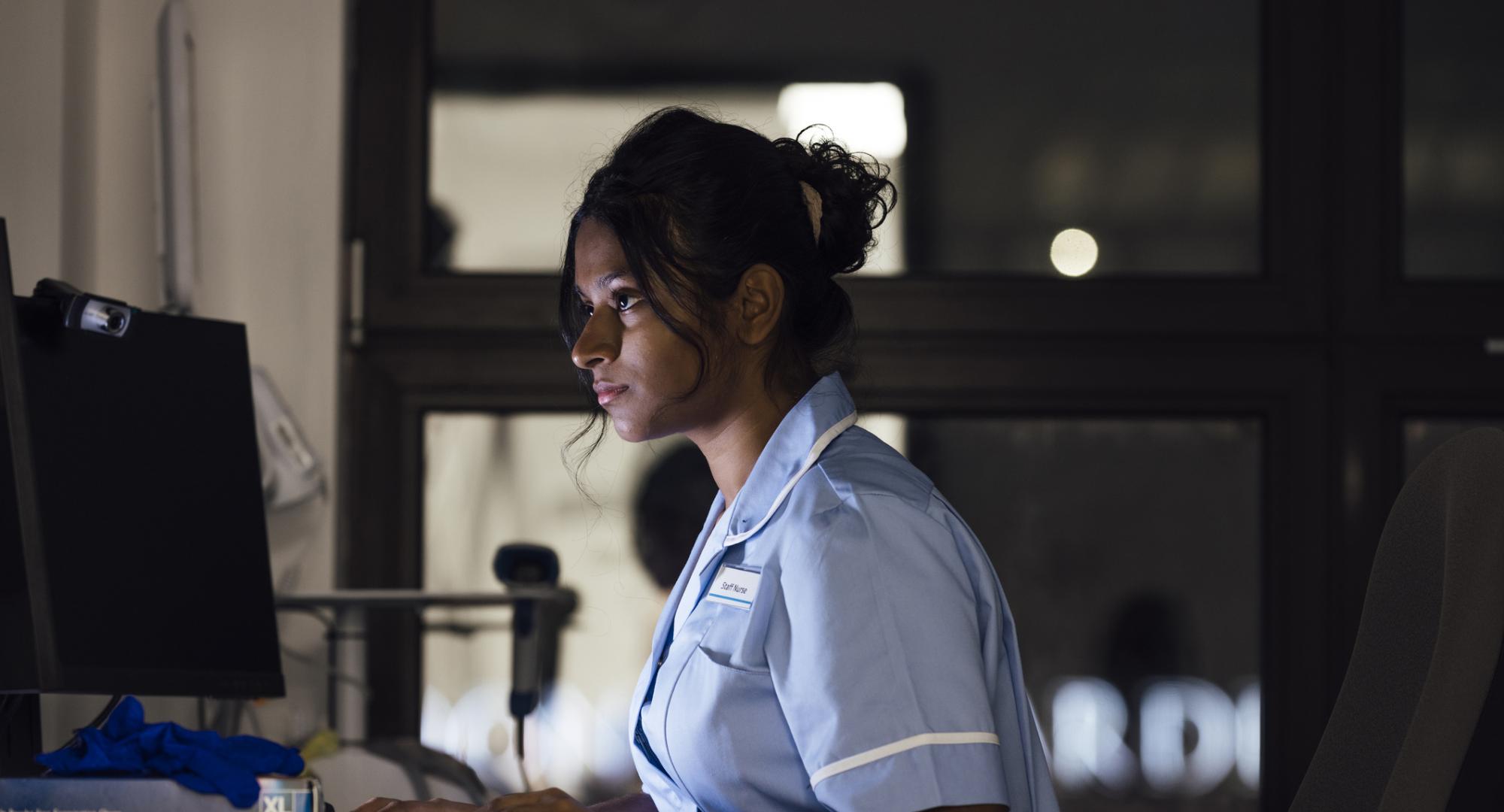 Nurse using a computer