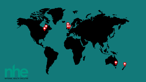 Map of the world with the locations of the collaborators marked with a pin
