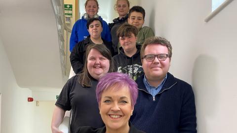 Minister for Social Care Dawn Bowden with care-experienced young people at an event hosted by the charity Voices from Care Cymru