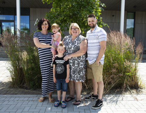 l-r Natalie Le Grange, daughter Rose, son Eric, midwife Julie Wills and Natalie's husband Keith