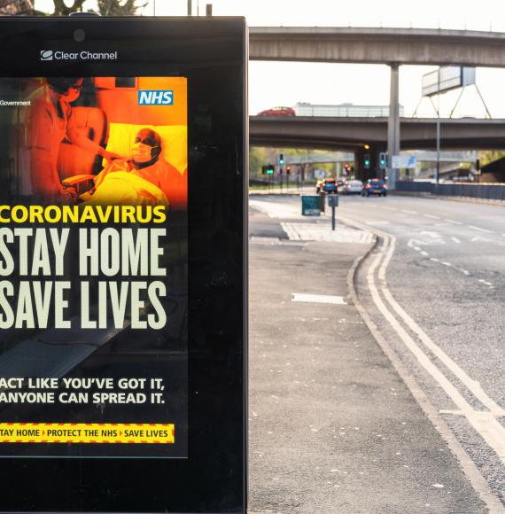 Coronavirus advert on bus stand in the UK