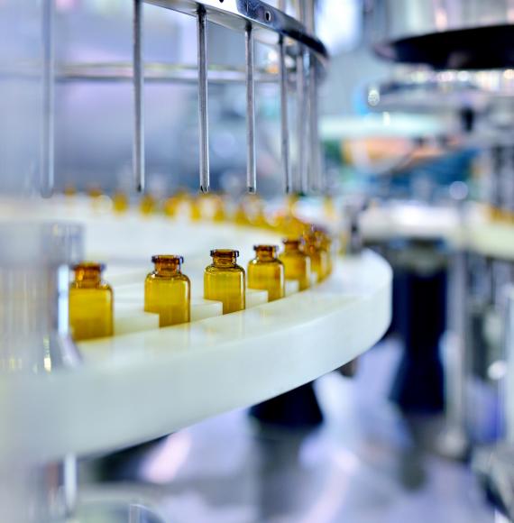 Medicines being bottled in a production facility