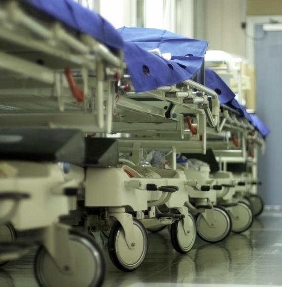Hospital beds in a corridor