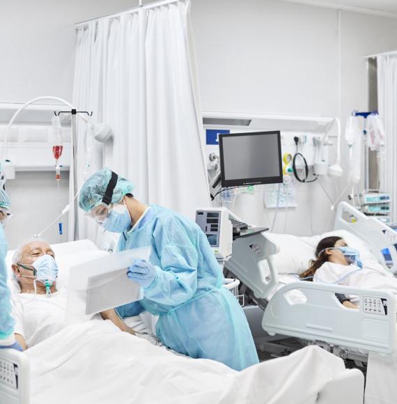 Patient being treated in a hospital ward