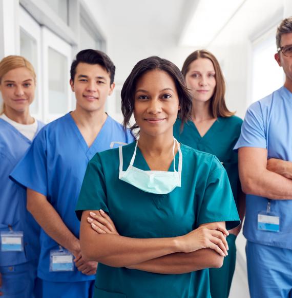 Nursing staff in various uniforms