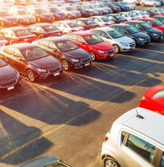 Car park in golden hour sunlight