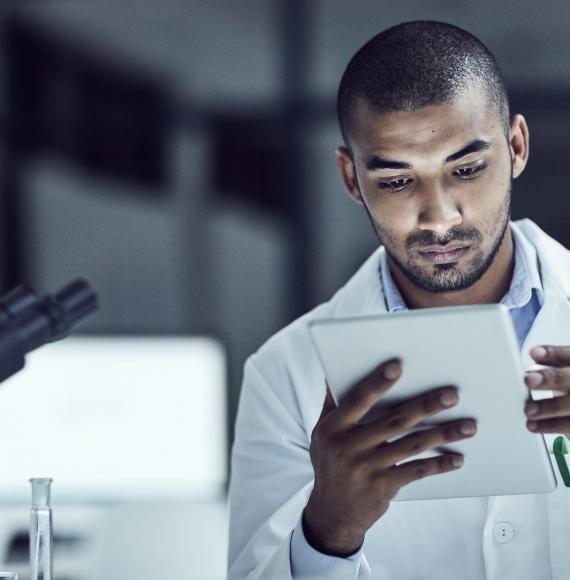 Medical researcher reviewing data
