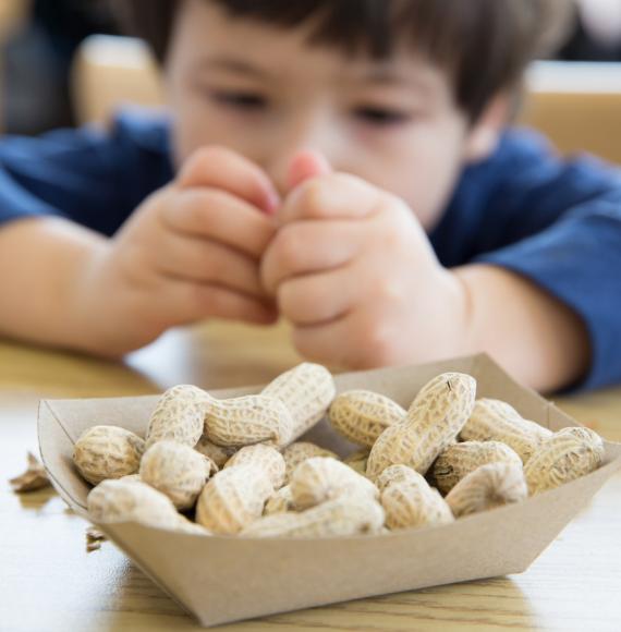 child holding peanut 