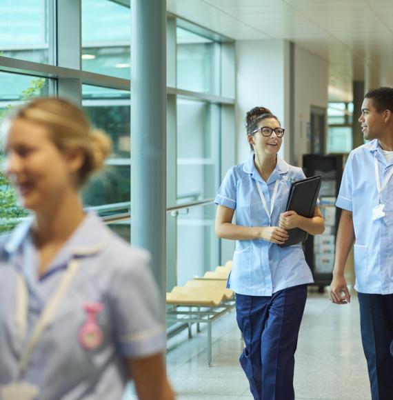 Nurses walking through corridor