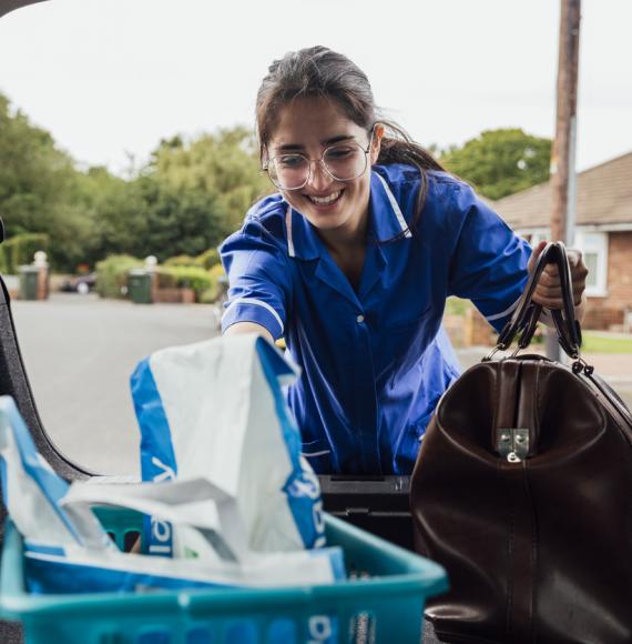 Worker delivering supplies