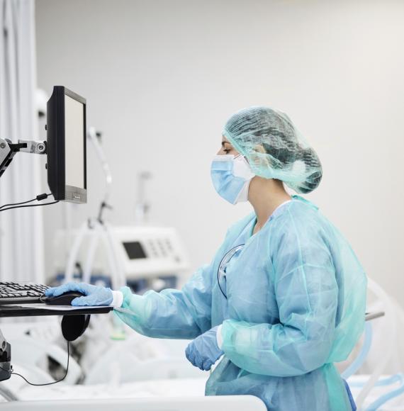 Nurse using computer