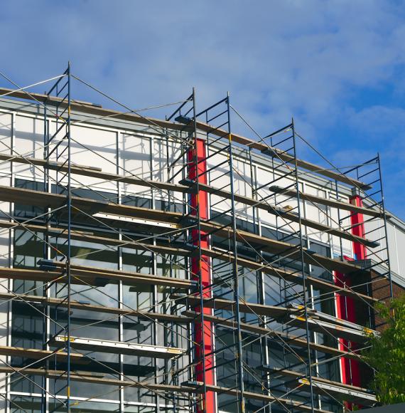 Scaffolding on the side of a new NHS estate
