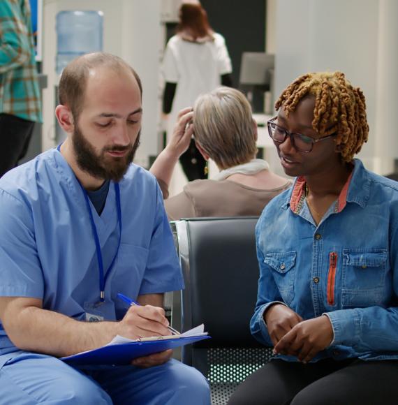 NHS waiting room depicting waiting lists and backlog