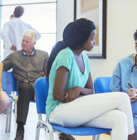 NHS waiting room depicting waiting lists and backlog