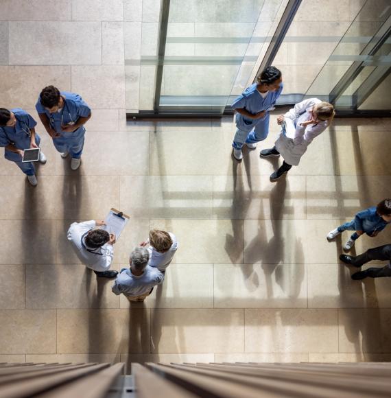 Busy hospital entrance depicting the NHS waiting lists