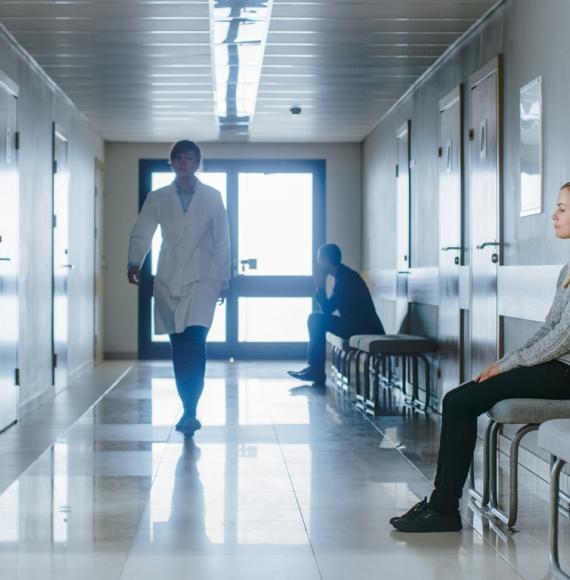 Image of a hospital waiting room depicting NHS waiting lists