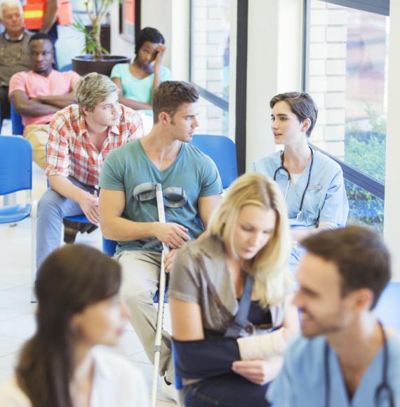 Image of a busy hospital waiting room depicting the NHS Scotland waiting lists