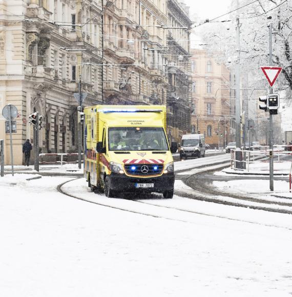 NHS ambulance in the snow depicting winter pressures