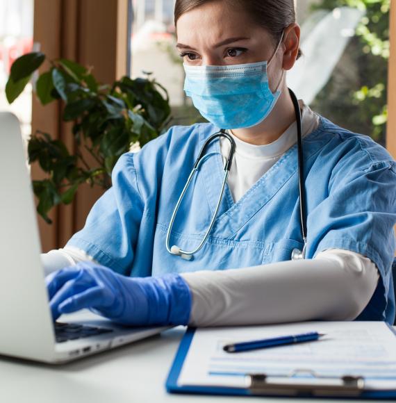 Nurse using computer