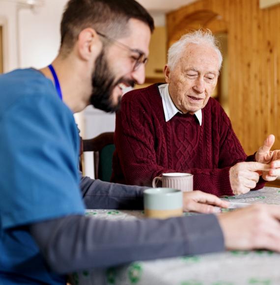 Health professional caring for a patient at home