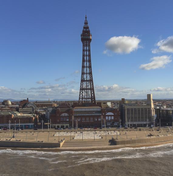 An aerial view of Blackpool Tower in Lancashire