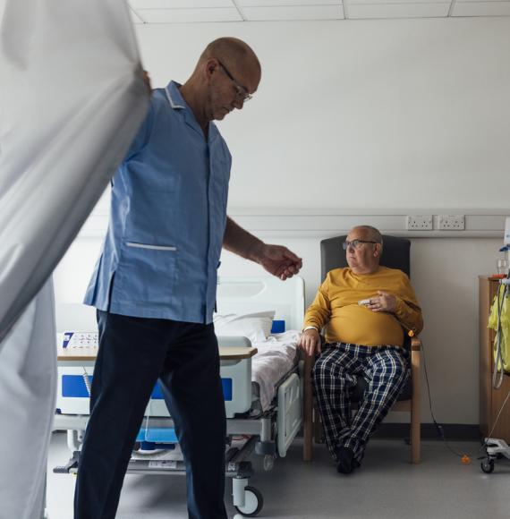 A senior male patient with cancer staying in a hospital in Newcastle upon Tyne, North East England