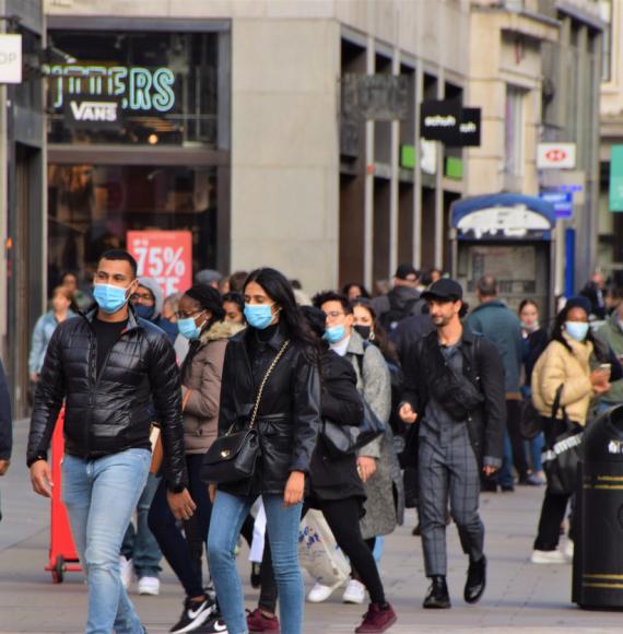 People walking round London during Covid