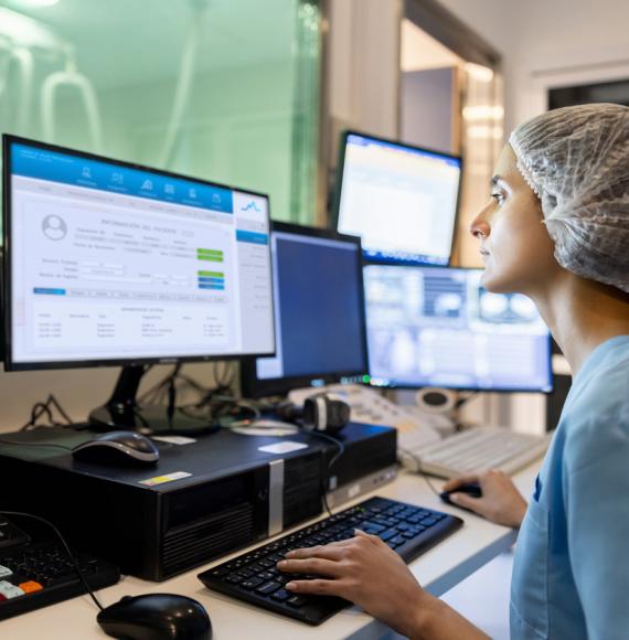 Doctor looking at health data