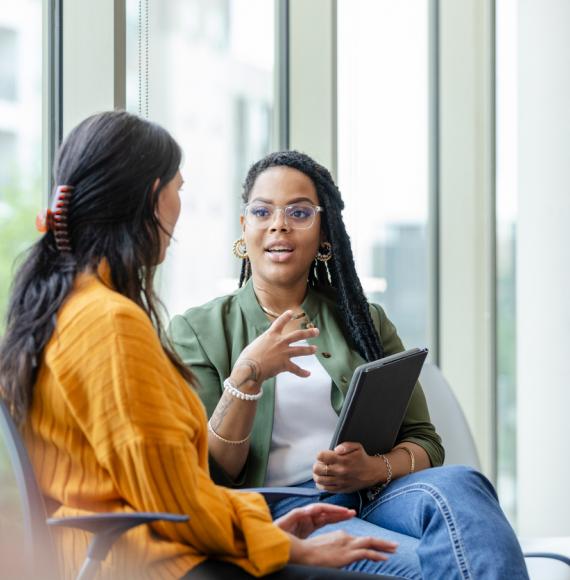 client listens to therapist about mental health