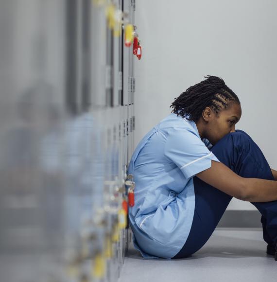 Stressed nurse taking a break