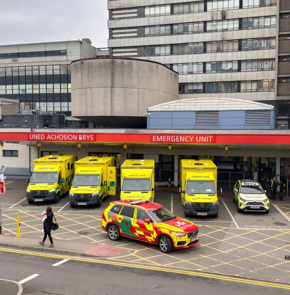 Ambulances waiting outside a welsh hospital
