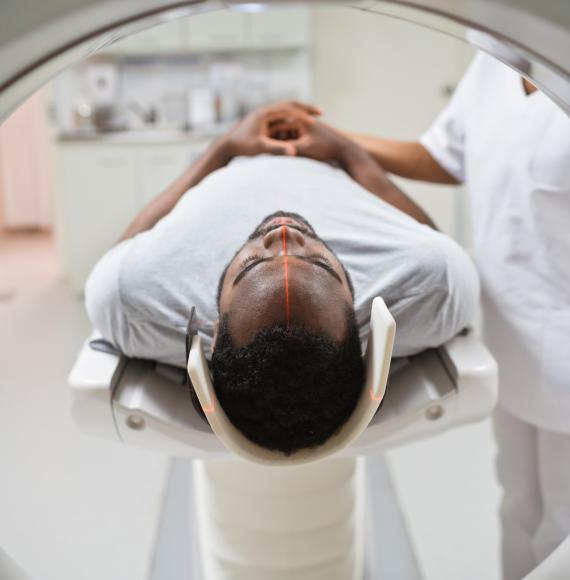 Male patient undergoing MRI scan