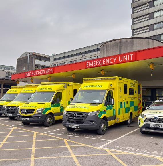 Ambulances outside a hospital in Wales
