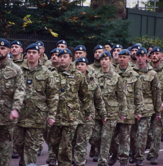 Members of the UK armed forces marching