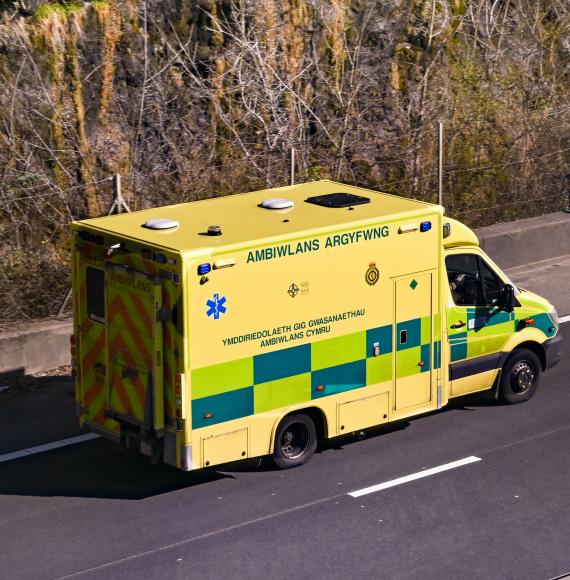 Welsh Ambulance driving on a dual carriageway