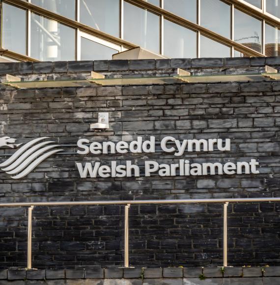 Sign for the Senedd building