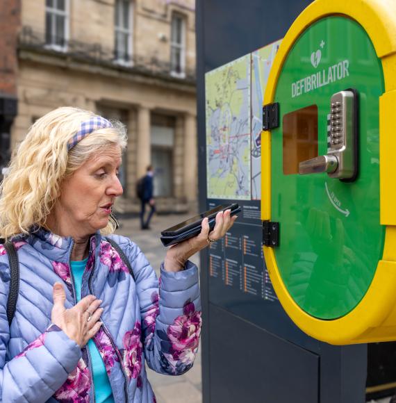 Person with a defibrillator