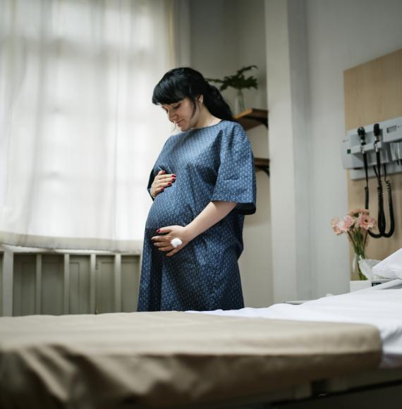 Pregnant woman in a hospital room