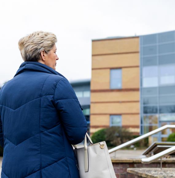 Woman outside a hospital
