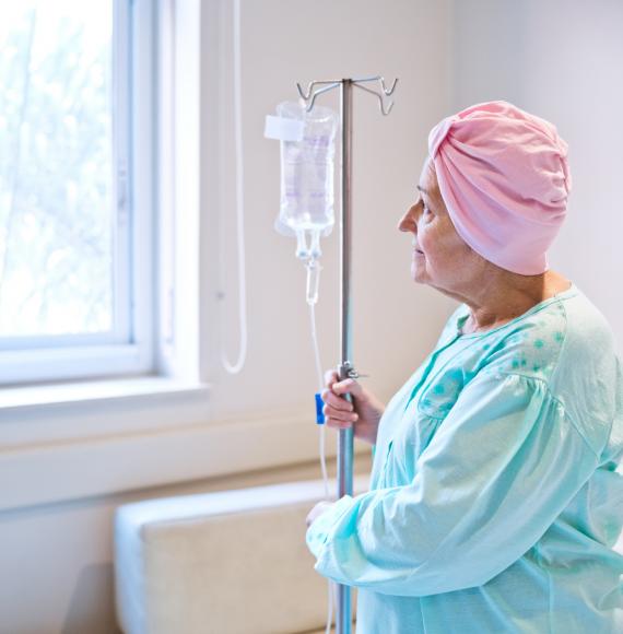 Woman with cancer on hospital ward